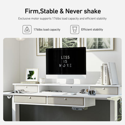 FEZIBO Sturdy Height Adjustable Electric Standing Desk with Drawers, 63 x 24 Inch Stand Up Table with Large Storage Shelf, Sit Stand Desk, White Top - WoodArtSupply