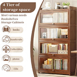 qeknxks 55" Bamboo Bookcases,Book Shelfs with Acrylic Doors,Freestanding Display Storage Shelves for Collectibles,4 Tier Tall Bookshelfs & Bookcases for Living Room Bedroom Home Office qeknxks