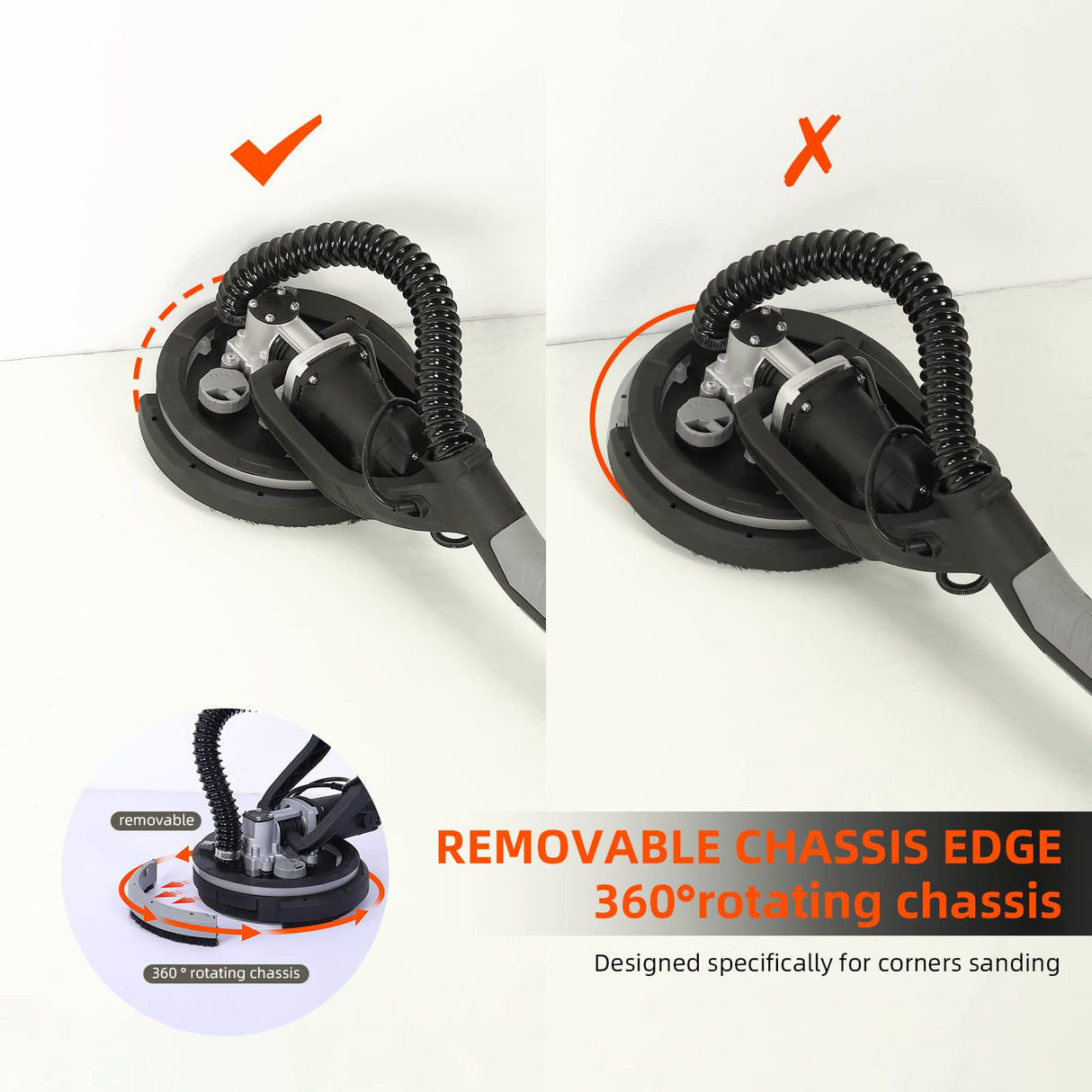 Drywall Sander,750W Electric Drywall Sander 7 Variable Speed 900-1800 RPM Sander with LED Light, 14 Pcs Sanding discs, Extendable Handle, Black, 6.5A Towallmark