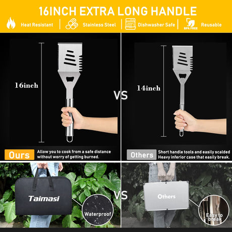 34Pcs Grill Accessories Grilling Gifts for Men, 16 Inches Heavy Duty BBQ Accessories, Stainless Steel Grill Tools with Thermometer, Grill Mats for Backyard, BBQ Set for Men Women Taimasi