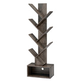 Hoctieon 6 Tier Tree Bookshelf, Tall Bookcase with Drawer, Freestanding Book Shelf, Display Floor Standing Storage Shelf, Book Organizer Shelves for Home Office, Living Room, Bedroom, Grey Hoctieon
