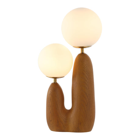 JONATHAN Y JYL4065A Oda 17.75" 2-Light Modern Bohemian Resin/Iron/Frosted Glass Danish Cactus LED Table Lamp, Brown Wood Finish, for Living Room, Office, Bedroom JONATHAN Y