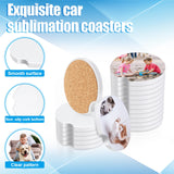 Guiqulai 48PCS Ceramic Car Sublimation Blanks Cupholders,Absorbent Ceramic Sublimation Coasters Blanks with Finger Notch,2.6'' Ceramic Stone Car Cup Coasters with Cork Back for Keeping Drink Spill Guiqulai