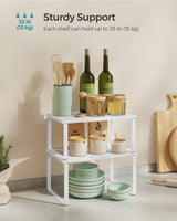 SONGMICS Cabinet Organizer Shelf, Set of 4 Kitchen Counter Shelves, Kitchen Storage, Spice Rack, Stackable, Expandable, Metal and Engineered Wood, Cloud White and Snow White UKCS027W01 SONGMICS