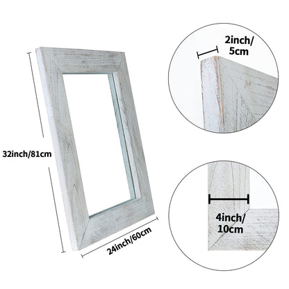 MAXYOYO Rustic Wood Wall Mirror for Bathroom, 24" x 32" Wood Framed Mirror Farmhouse Style Bathroom Vanity Mirror, Vertical or Horizontal Hanging, White Grey - WoodArtSupply