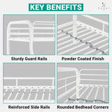 Hollywood Bunk Beds Twin Over Full Size, Heavy Duty Metal Bunk Bed with Safety Guardrails, Angled Ladder, Underbed Storage, 800LBs capacity - for Kids and Teens, Twin over Full Bunk Bed, White Naomi Home