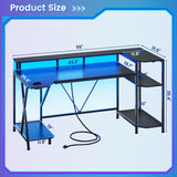 SEDETA Gaming Desk 55'' with LED Lights and Storage Shelves, Computer Desk with Monitor Stand, Power Outlets and Cup Holder, Large PC Gamer Desk, Gaming Table for Bedroom, Living Room, Black SEDETA