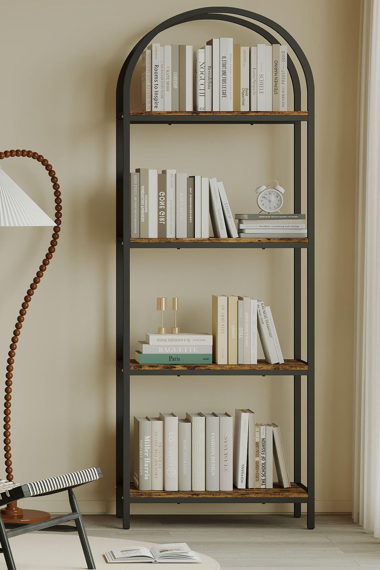 Kogven Bookshelf Arched Bookcase, Industrial Curved Metal Book Shelves, 72" Tall Freestanding Open Storage Shelf Display Rack for Living Room Home Office, Rustic Brown, 4-Tier Kogven