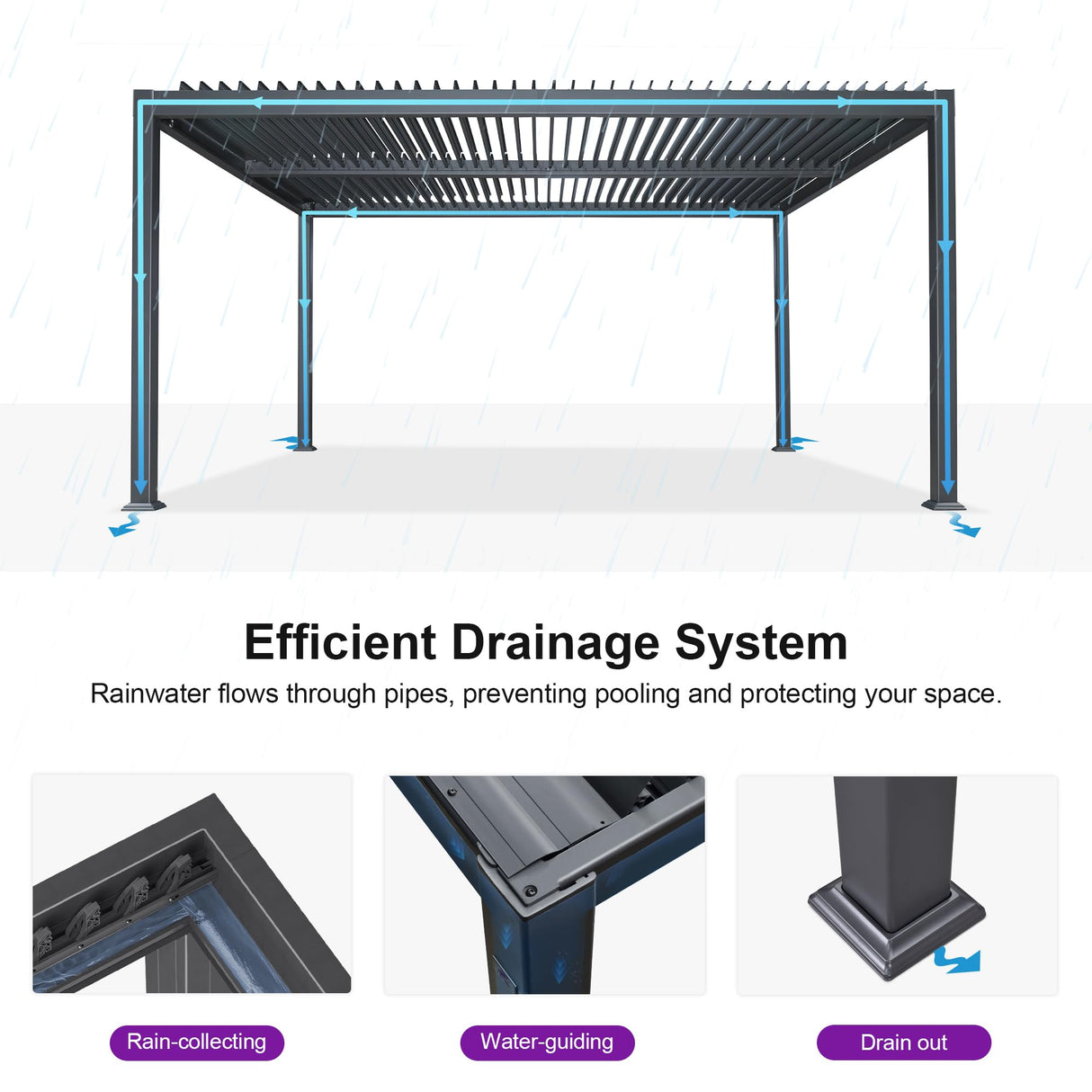 PURPLE LEAF Louvered Pergola 13' x 15' Large Patio Aluminum Pergola Modern Outdoor with Adjustable Roof for Deck Garden Yard Hardtop Gazebo PURPLE LEAF