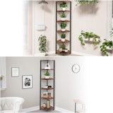 IRCPEN 6 Tier Corner Shelf, Industrial 63.1" Tall Ladder Corner Storage Shelf with Adjustable Feet,Rustic Display Rack Multipurpose Bookshelf Bookcase,Plant Stand for Living Room, Bedroom (Brown) IRCPEN