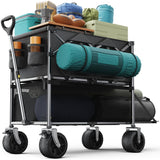 everyfun Pro Collapsible Wagon Double Decker,Wagons Carts Foldable,Heavy Duty Wagon Camping Sports Garden Grocery,Utility Wagon for All Terrain Black everyfun Pro