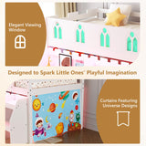 Bonnlo Low Loft Bed with Storage, Wooden Bed Frame with LED Lights, Safety Guardrails & Curtains for Kids, Solid Wood Twin Loft Bed with Ladder and Playhouse, White Bonnlo