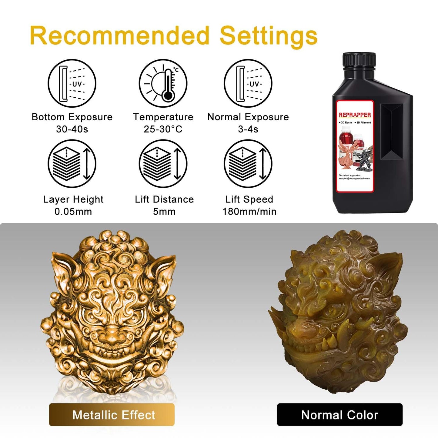 RepRapper Brass MetalShift 3D Printer Resin 405nm Fast UV-Curing Standard Photopolymer 3D Printing Resin with Metallic Shine for LCD Printer, Gilded Glow 1000g