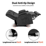 MCombo Zero Gravity Power Reclining Sofa with Heat and Vibration Massage, 3 Seater Reclining Couch with USB Ports, Cup Holders for Living Room, Fabric 6035SET (Grey, 3 Seater) MCombo