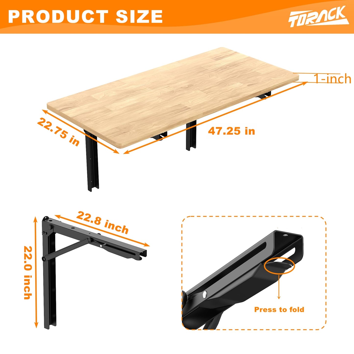 TORACK Heavy Duty Wall Mounted Folding Workbench, Space-Saving Collapsible Wall Table/Desk for Garage Workshop Home, Holds Up to 550lbs(Board Size: 47.25 x 27.75inch) - WoodArtSupply