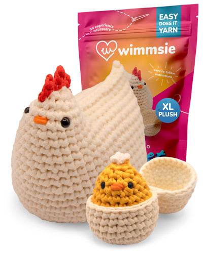 Wimmsie Crochet Animal Kit for Beginners - Easy Beginner Crochet Kit for Kids - Amigurumi Chicken Chick & Egg - 3 Kawaii Stuffed Animals - Cute DIY Yarn Plush
