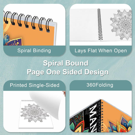 CKMOREL Spiral Bound Adult Coloring Book, Mandala Coloring Book for Adults, Thick Paper, 24 Pages, Single-Sided, Mindfulness Gift for Women CKMOREL