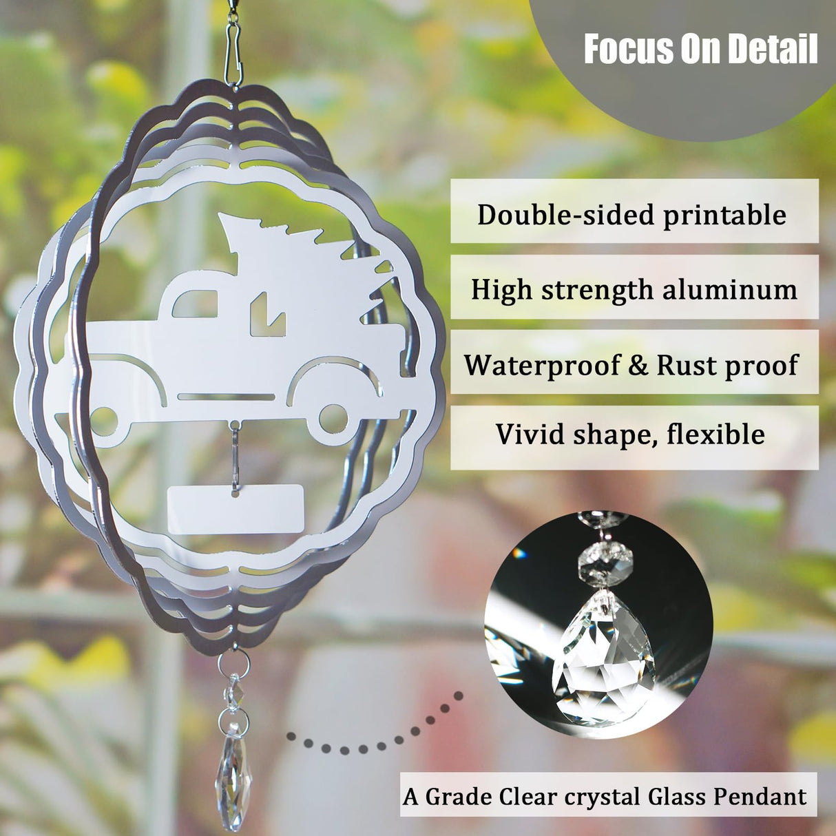 WindMage 4Pack 8inch Sublimation Wind Spinner Blanks 3D Aluminum Metal Wind Sculpture Kinetic Spinners for Yard Garden Indoor Art Sublimation Christmas Ornament Hanging Decoration (Xmas Tree Truck) WindMage