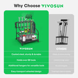 VIVOSUN Garden Tool Organizer, Heavy Duty Steel Tool Rack Tool Stand, Up to 68 Long-Handled Tools, Yard Tool Storage for Garage Shed Home and Outdoor, Rounded Style with Wheels VIVOSUN