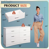 WLIVE Wood Dresser for Bedroom, Wide Chest of Drawers with 6 Drawers, Large White Storage Tower Unit, Modern Minimalist Closet Store Organizer for Living Room, Hallway WLIVE