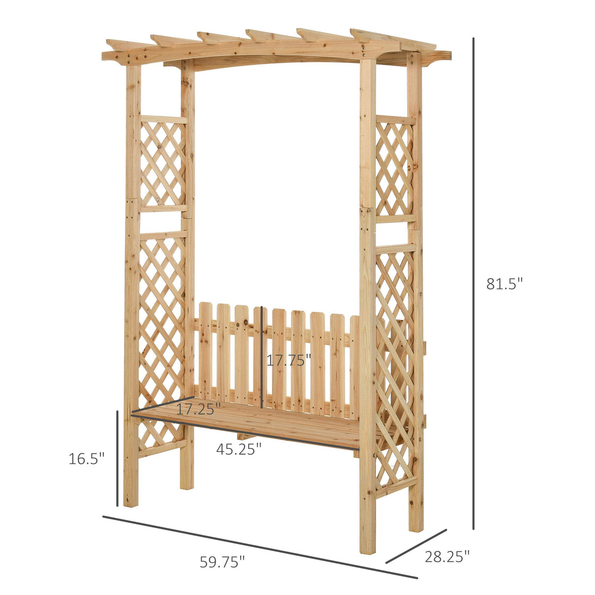 Outsunny Wooden Garden Arbor for Climbing Plants with Garden Bench, Garden Arch to Grow Grapes & Vines, Patio Decor & 2-Person Outdoor Wood Decorative Seating, Natural Outsunny