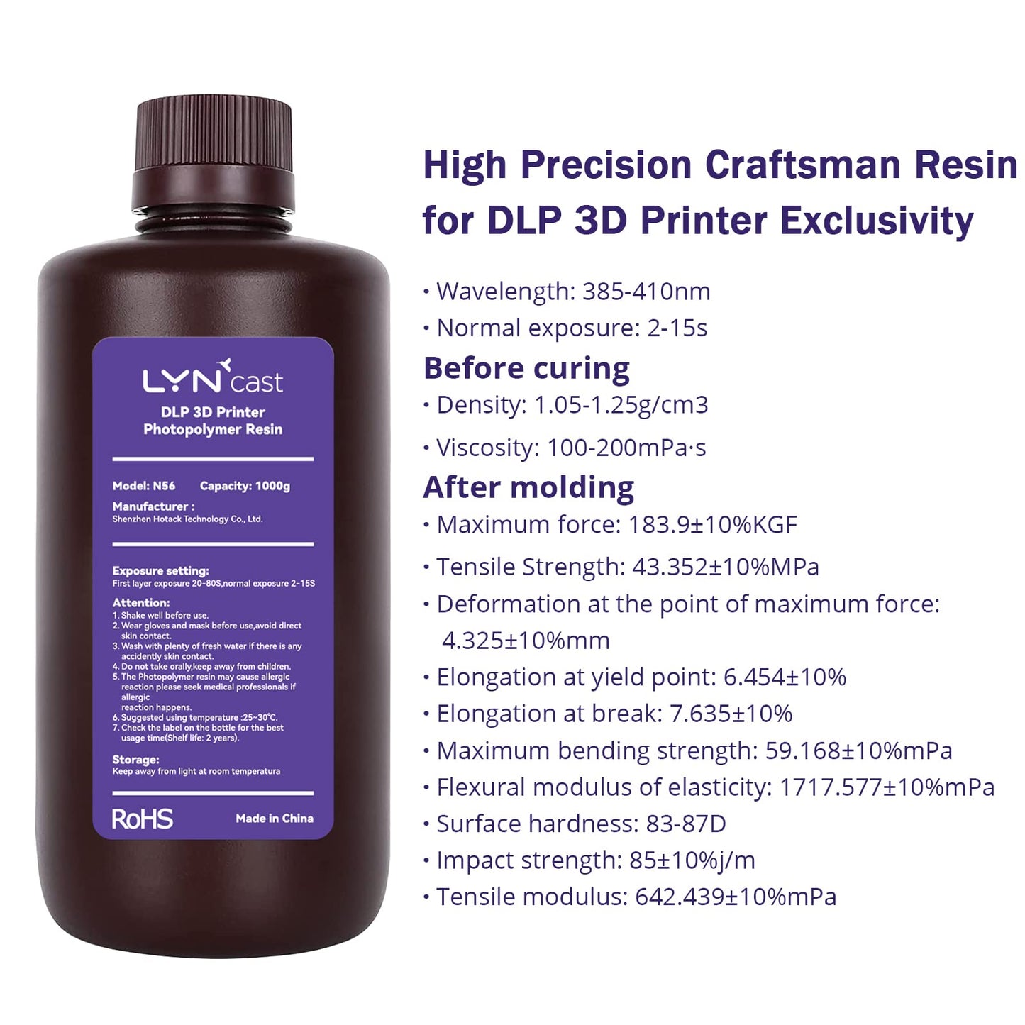 LYNCAST 3D Printer Resin, High Precision SLA UV-Curing Resin for LCD DLP 3D Printer, Quick Curing Standard Photopolymer Resin, Non-Brittle