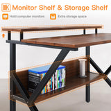 ODK Small Desk, 27.5 Inch Small Computer Desk for Small Spaces, Compact Desk with Storage, Tiny Desk Study Desk with Monitor Stand for Home Office, Espresso ODK
