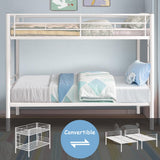 VECELO Twin Over Twin Bunk Bed with Built-in Ladder and Safety Guardrail, Heavy Duty Metal Bunkbeds, Space Saving, No Box Spring, White VECELO