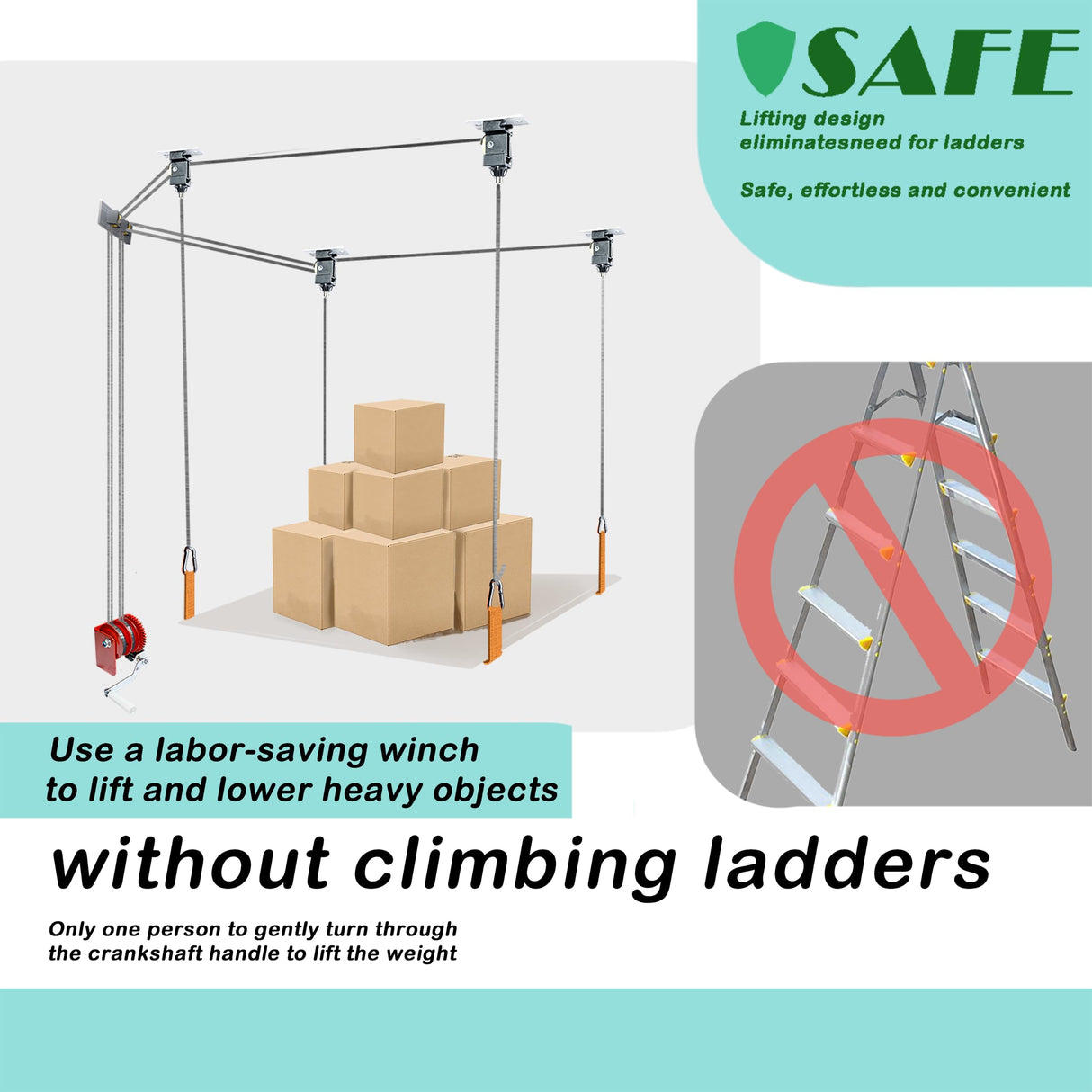 xhuic Overhead Garage Storage Pulley Lift System for Ford Bronco, Safe Anti-Drop for Wrangler Hardtop Hoist, Easy One-Person Operation,Ceiling Storage Mounted Not Include Racks xhuic