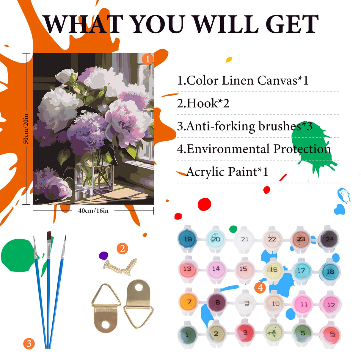 Fountor Paint by Numbers Kit for Adults Beginner, Flower Adult Paint by Number Kits on Canvas Without Frame, Windowsill Flowers Acrylic Oil Paint by Numbers for Home Decor Gift 16” W x 20”L Fountor