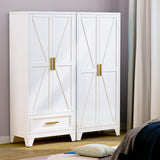 Washsemba 71'' Farmhouse Metal Wardrobe Cabinet with Hanging Rod, 2 Barn Door Wardrobe Closet with Adjustable Shelves,Drawer,for Dining Room,Bedroom,Living Room, Cloak Room,Office (White) Washsemba