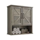 Mino Kesper Bathroom Wall Cabinet with Barn Doors, Wall Mounted Bathroom Storage Cabinet, Farmhouse Style, Adjustable Shelf, Wall Mounted, Grey Mino Kesper