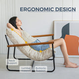 MAXYOYO Accent Chair, Velvet Arm Chair Living Room Chair with Metal Frame, Reading Accent Chair, Modern Bedroom Chair, Boucle Armchair with Wooden Arms, Beige MAXYOYO