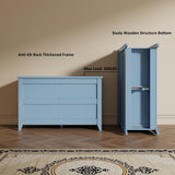 Cakhdry Dresser for Bedroom, 6 Drawer Dresser, Wide Chest of Drawers for Closet,TV Stand with Sturdy Frame and Wood Top, Easy Pull Handles for Clothes, Living Room, Hallway, Entryway,Light Blue Cakhdry