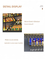 HFTUW Modern Wall Mounted Wine Rack w/LED Light, Metal Wall Bar Shelves Wall Mounted w/Glass Holder, Large Liquor Shelf for Liquor Bottles for Home Bar & Dining Room(Black-Yellow Led, 59in/150cm) HFTUW