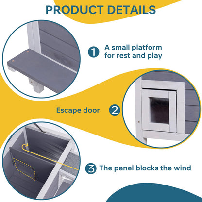 GEGURI Insulated Cat House Outdoor Weatherproof, Feral Cat Shelter for Winter, Large Wooden Enclosure - WoodArtSupply