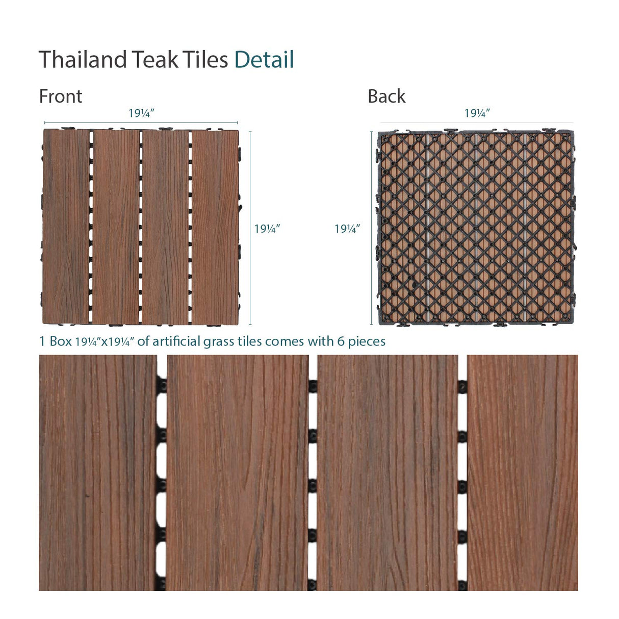 ECOOPTS 20"x20" Deck Tiles Interlocking Wood Flooring Patio Pavers Interlocking Patio Flooring Outdoor Wood Deck Tile, 6 Slat x 1 Box, Brown ECOOPTS