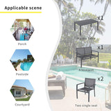 Shintenchi 4 Pieces Patio Furniture Set All Weather Textile Fabric Outdoor Conversation Set, with Glass Coffee Table, Loveseat, 2 Single Chairs for Home, Garden, Lawn, Porch（Gray） Shintenchi