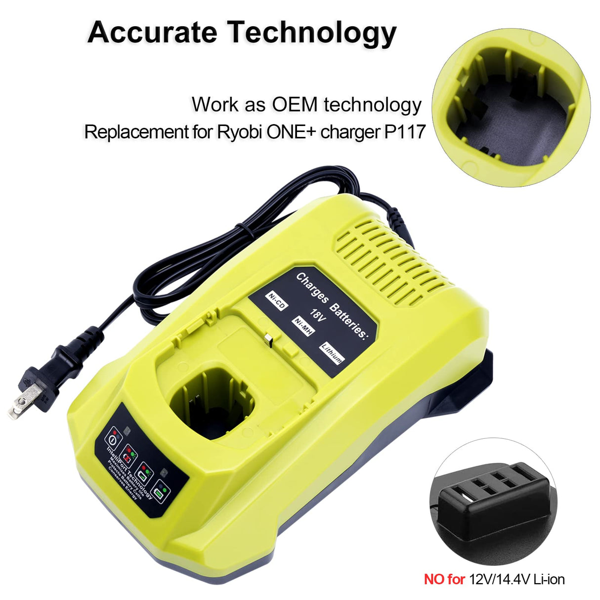 Biswaye P117 Compatible with Ryobi 18V Charger, Compatible with Ryobi 12V-18V One+ Lithium NiCad NiMh Battery P102 P108 P189 P197 P103 P105 P107 P190 P191 PBP002 PBP005 Biswaye