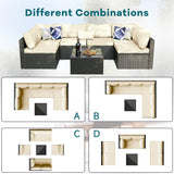 ELEGIBLISS 7 Pieces Patio Furniture Set - Outdoor Sectional Wicker Rattan Furniture with Cushion and Glass Table Patio Conversation Sets for Porch Poolside Backyard Outdoor Sofa Set Modular Sofa ELEGIBLISS