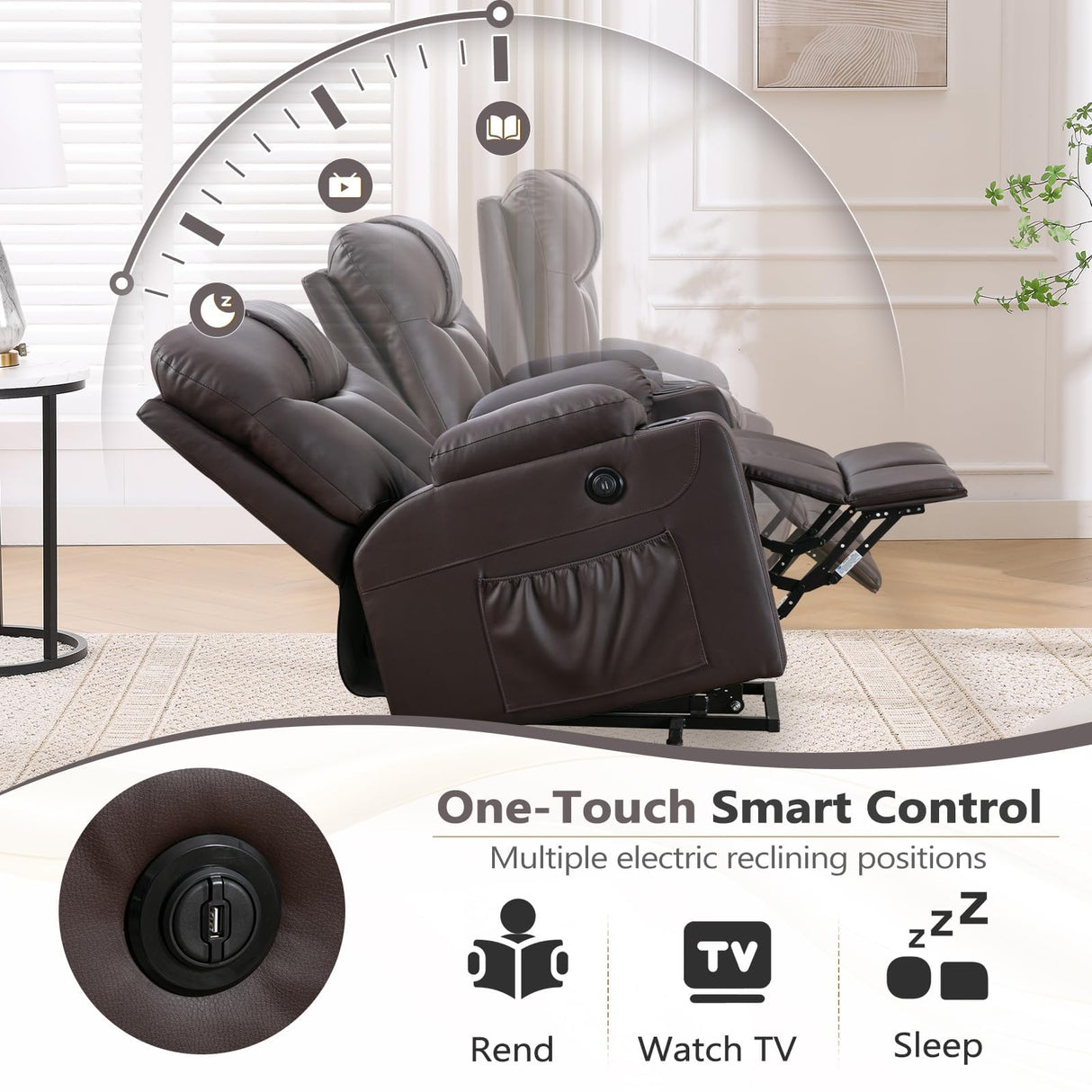 ANJ Brown Power Lift Recliner Chair for Elderly with Heat & Massage, Faux Leather Electric Recliner Sofa with Cup Holders, USB Port & Side Pockets, Heavy Duty Reclining Chair for Seniors ANJ