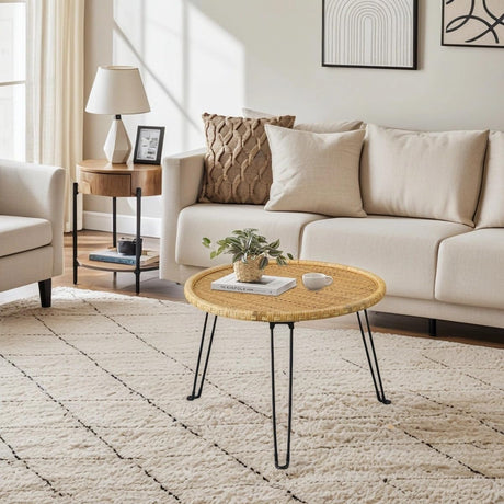 XQXJJZSP Boho Living Room Round Coffee Table 24 X 18 Inch, Handmade Decorative Coastal Wicker Side Tables, Foldable Rattan End Tables Bedroom Balcony Couch XQXJJZSP