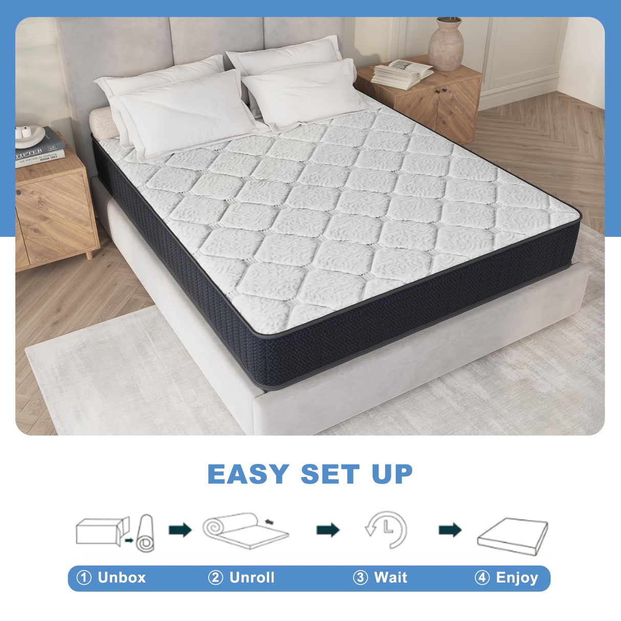 10" Queen Mattress, 10 Inch Hybrid Mattress with Comfort Support Memory Foam, Pressure Relief and Motion Isolation, Medium Firm, Mattresses in A Box AYJOIR