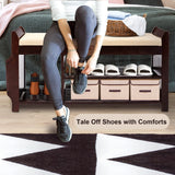 Nnewvante Large Shoe Bench Rack Shoe Organizer with Storage Side Basket Drawer Bamboo Removable Padded Cushion Seat for Entryway Hallway Living Room Bathroom-37.4in Nnewvante