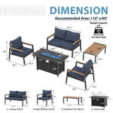 JOIVI Aluminum Outdoor Patio Furniture Set with 45” Fire Pit Table, 5 Pieces Patio Conversation Set with 50000BTU Propane Fire Pit, 4 Seats Outdoor Sectional Sofa Set with Coffee Table, Navy Blue JOIVI