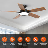 TALOYA 52 inch Ceiling Fans with Lights,Remote Control Multifunctional Quiet Fan with Three Color Temperature and Dimmable Light with Reversible Blades Black TALOYA