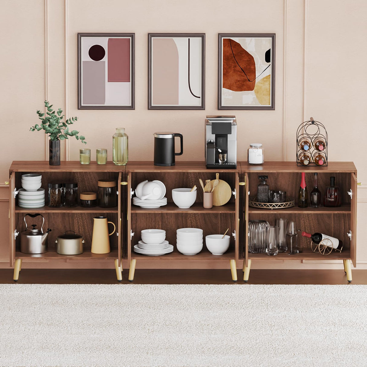 Vrullu Storage Cabinet, Free Standing Buffet Cabinet, Morden Sideboard and Buffet Storage, Wood Accent Cabinet for Living Room, Hallway, Entryway (1, Brown) Vrullu