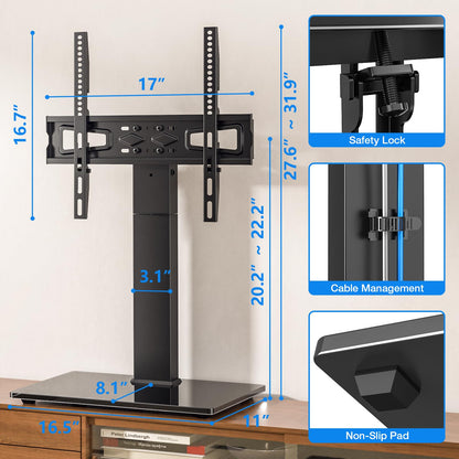 Rfiver Universal Swivel TV Stand Table Top TV Stand for 32-65,70,75 Inch LCD LED TV up to 110 lbs -Height Adjustable Center Pedestal Stand Replacement with Heavy Duty Tempered Glass Base