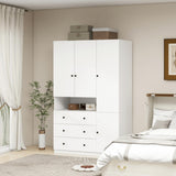 ModMakers 74" H 3 Doors 3 Drawers White Wooden Wardrobe Armoire Closet Modern Freestanding Bedroom Armoire Organizer Clothes Cabinet for Bathrooms Clothes Shoes Storage with Hanging Rod ModMakers