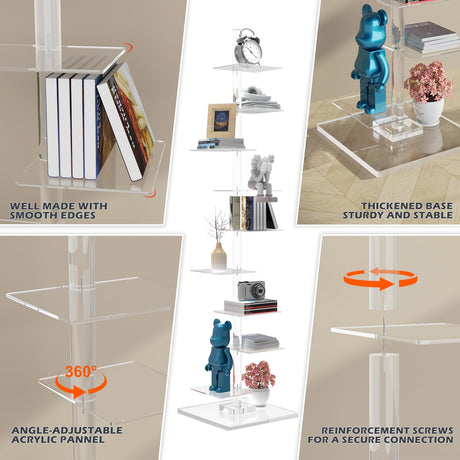 Nynelly 9 Tier Acrylic Bookshelf Invisible Bookshelf, Height Adjustable Vertical Spine Book Tower, Floor Standing Bookcase Display Shelf for Books,Decor, DIY Open Bookcase for Office, Living Room Nynelly